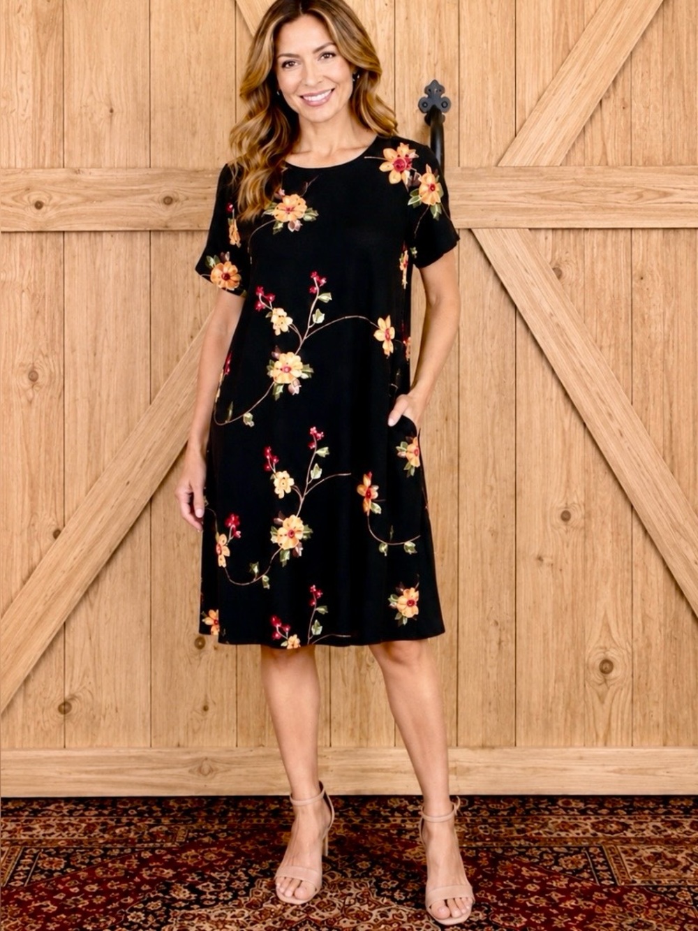 Ana & Rose Ladies Orange and Yellow A-line Midi Dress